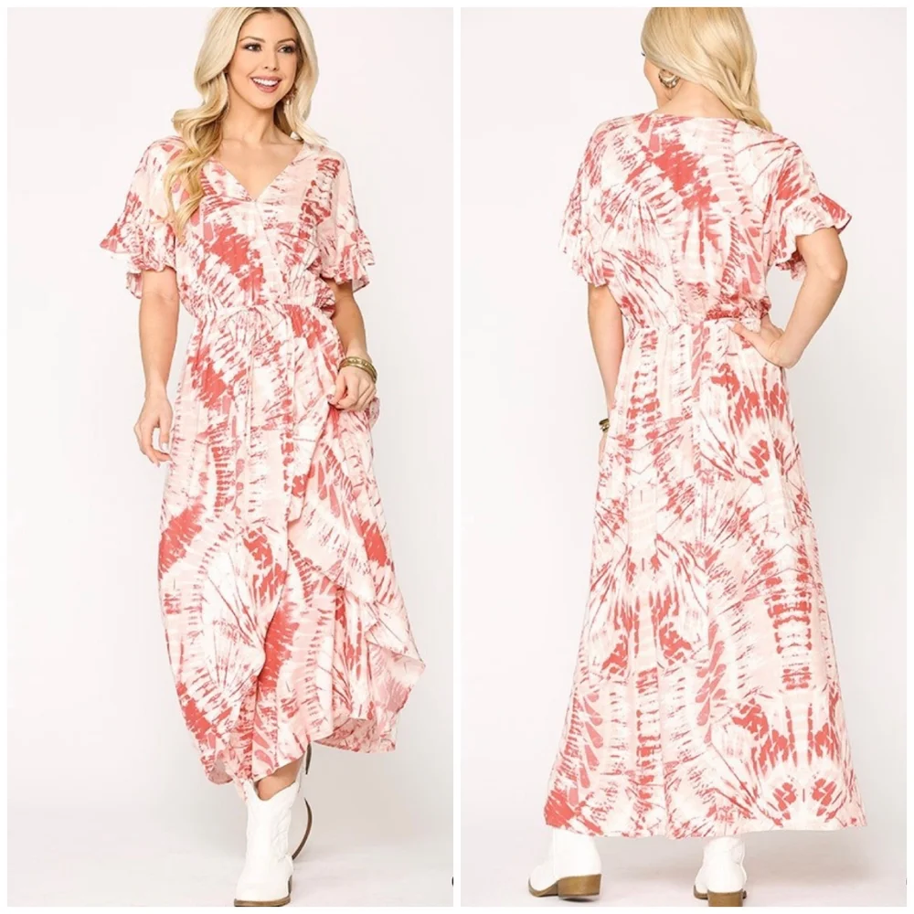 GIGIO Boho Chic Golden Honey Color Tie-Dye Maxi Dress - Picture 6 of 7